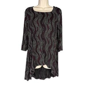 Gudrun Sjoden Womens M Black Pink Dot Dash Print High Low Tunic Top Stretch